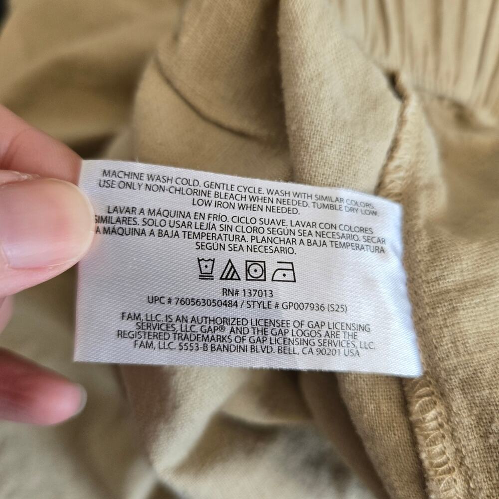 Gap Women Linen Blend Pants Coastal Summer Wide Leg Vacation Pockets Tan Large - Picture 11 of 11